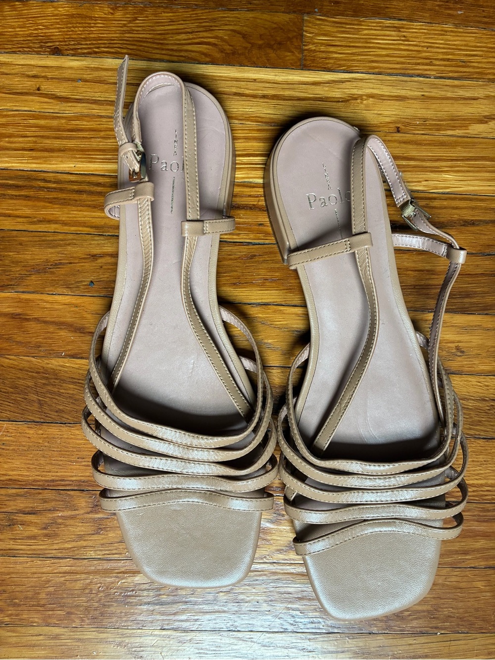 Linea Paolo Beige Multi‑Strap Slingback Sandals